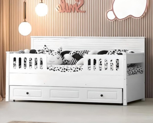Bed Childrens bed Wooden bed Functional bed Extendable Wood White new
