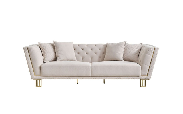 Modern White Chesterfield 3-Seater Living room Textile Couch Upholstered Sofa