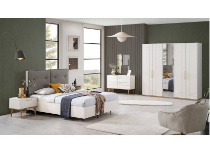 Group Double bed Complete e Bed Bedroom furniture Wood 6-piece set White