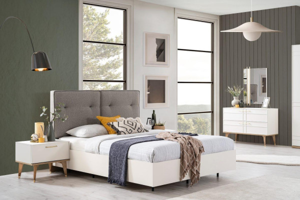 Group Double bed Complete e Bed Bedroom furniture Wood 6-piece set White