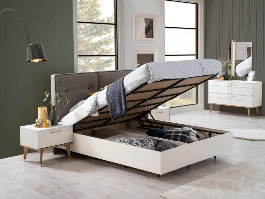 Group Double bed Complete e Bed Bedroom furniture Wood 6-piece set White