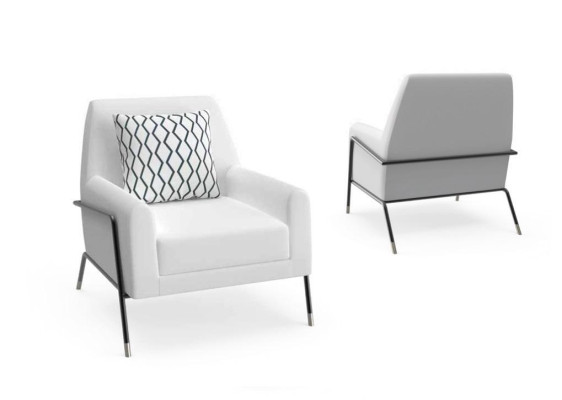 Designer Armchair Living room Furniture Furnishings White Textile TV Chair Lounge