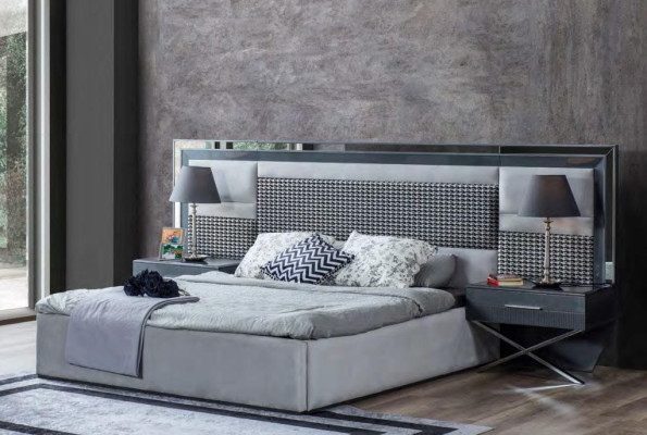 Gray Bedroom Furniture Stainless Steel Bed Designer Wood Bedside tables 3pcs