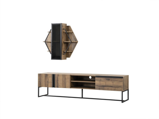Group TV stand Wardrobe TV cabinet Lowboard Living room Shelves Brown Wood