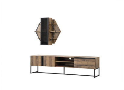 Group TV stand Wardrobe TV cabinet Lowboard Living room Shelves Brown Wood