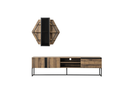 Group TV stand Wardrobe TV cabinet Lowboard Living room Shelves Brown Wood