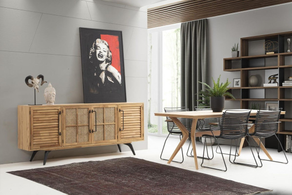 Dining set dinette Dining room Dining table Chairs Sideboard 6pcs Brown Wood