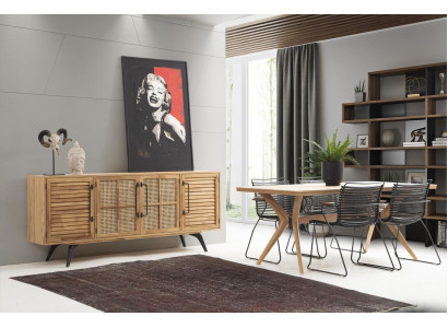Dining set dinette Dining room Dining table Chairs Sideboard 6pcs Brown Wood