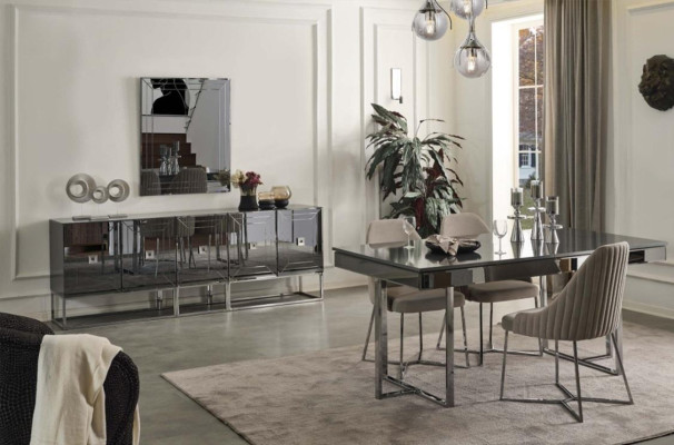 Black Dining room Furniture exclusive r Dining table 4x Chairs Sideboard 6-piece set