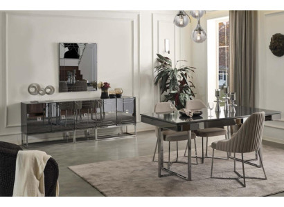 Black Dining room Furniture exclusive r Dining table 4x Chairs Sideboard 6-piece set