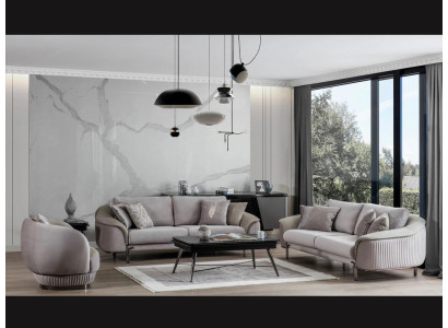 Living room Luxury Gray Sofa Set 2x Three Seater Sofas new Armchair Design Furniture