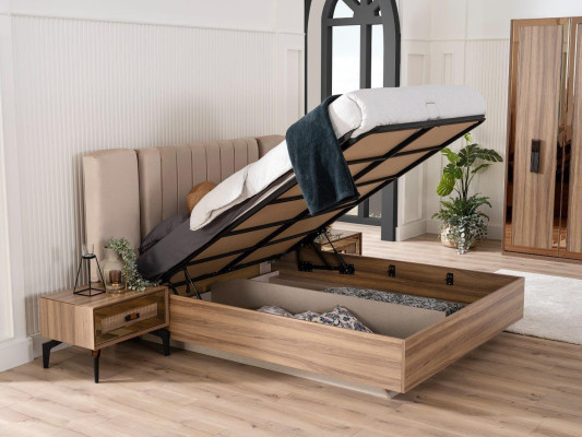Luxury Double bed Bedroom Suite Bed Wood Set 7pcs Brown Modern