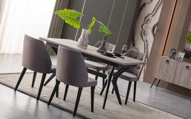 Dining area Suite Dining room Dining set Dining table Chairs Wood Gray 7 pieces