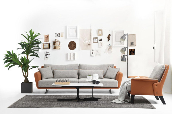 Sofa set 31 Seater Living room Sofa Orange Fabric Armchair three seater
