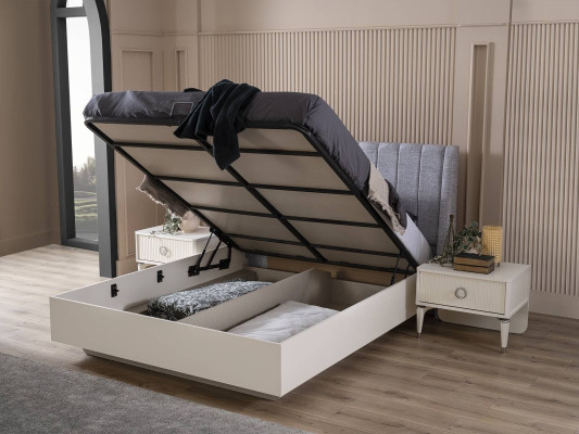 Double bed Bedroom Suite Bed Wood Set 3-piece White Bedside tables