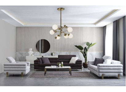 Living room Designer Sofa set 3+3+1 Seater Brown Couch Set