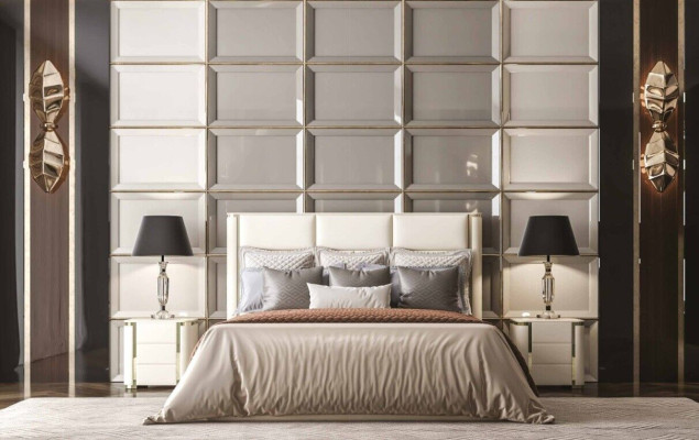 Luxury Bedroom Set Designer Bed 2x Bedside table Wood Complete new