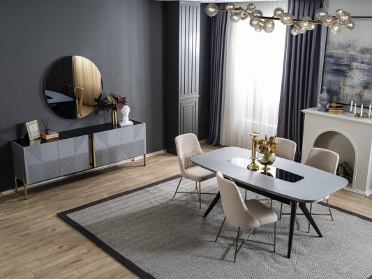Modern Gray Dining room Suite Wood Furniture Luxury Dining table Sideboard