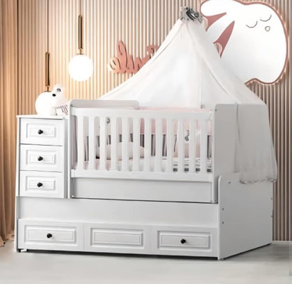 Luxurious white baby bed Stylish wooden bed for the children's room new