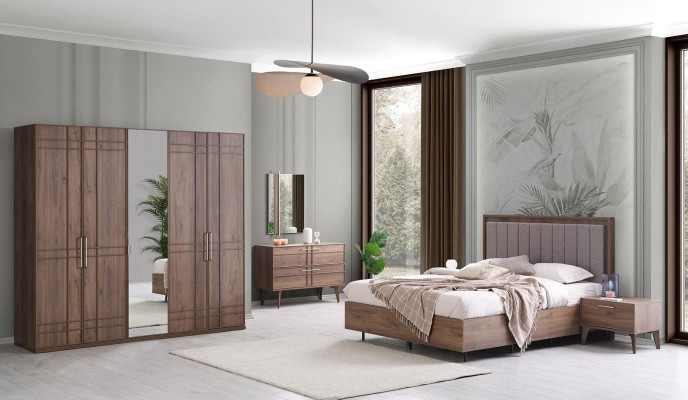Complete e bedroom furniture Double bed Wood 6-piece Bedroom Brown