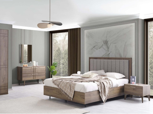 Complete e bedroom furniture Double bed Wood 6-piece Bedroom Brown