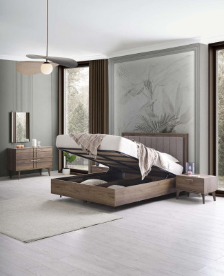 Complete e bedroom furniture Double bed Wood 6-piece Bedroom Brown