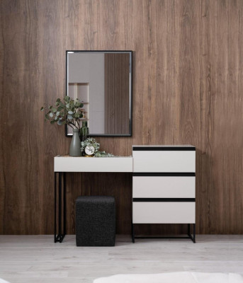 Dressing table, dressing table, console table, chest of drawers, mirror set, 3 pieces, white
