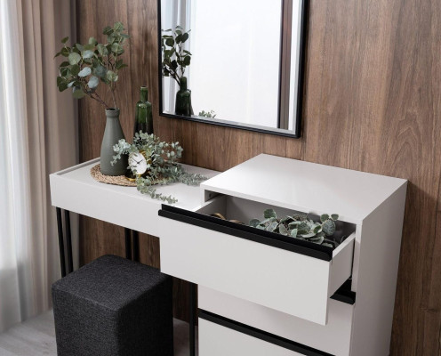 Dressing table, dressing table, console table, chest of drawers, mirror set, 3 pieces, white