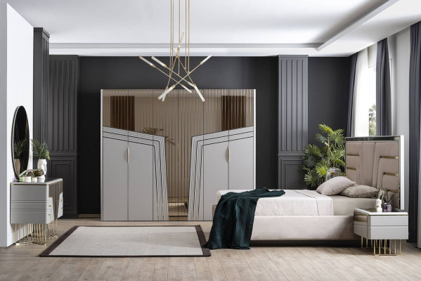 Modern Bedroom Set Luxury Bed 2x Bedside tables Wardrobe 6 pieces.