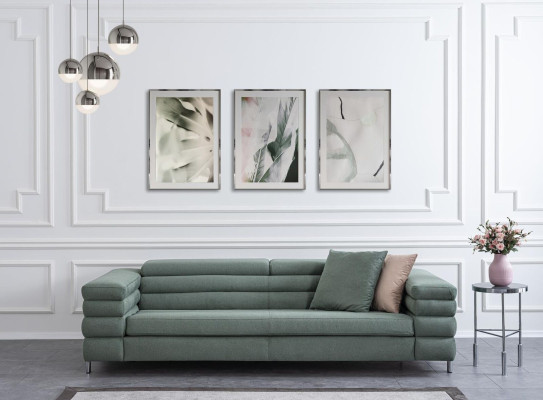 Green Living room Sofa Wooden Frame Designer 4-Seater Textile Couch Modern
