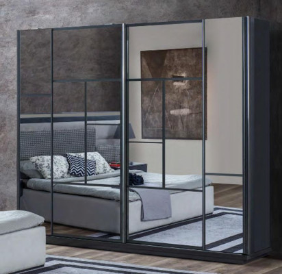 Gray Luxury Glass Cabinet Bedroom Wardrobe Noble Wood Cabinets