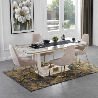 White Modern Dining room Furniture Designer Dining table x6 Chairs 7pcs Set new