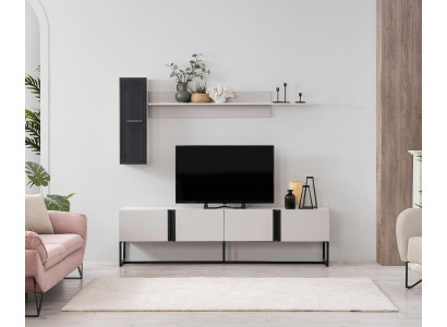 Suite TV Stand Wardrobe TV-cabinet Lowboard Living room Shelves White Wood