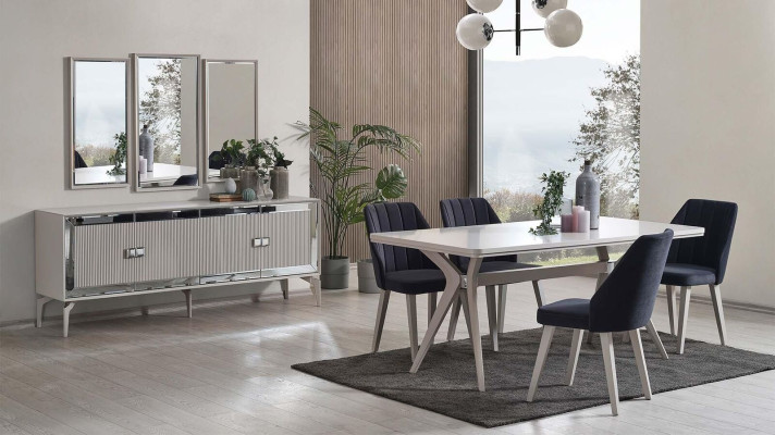 Dining room Luxury Dining set Suite Dining table Set 9pcs Gray Wood Table