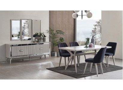 Dining room Luxury Dining set Suite Dining table Set 9pcs Gray Wood Table