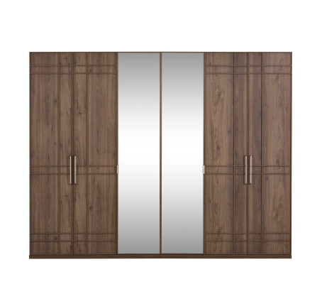 Wardrobe Bedroom Cabinet Wardrobe Brown Wood Mirror 6 Doors