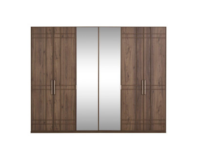 Wardrobe Bedroom Cabinet Wardrobe Brown Wood Mirror 6 Doors