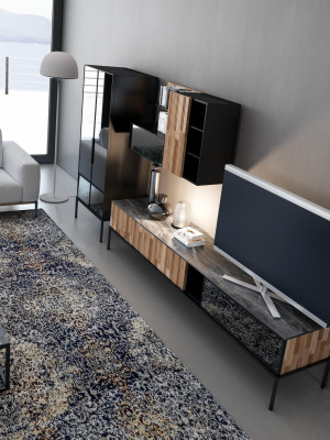Wall unit TV stand TV cabinet Lowboard Display case Wood Modern Brown Living room