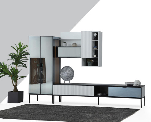 Wall unit TV stand TV cabinet Lowboard Display case Wood Modern White Living room