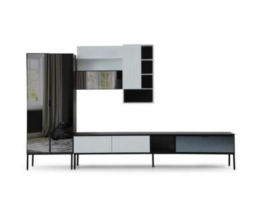 Wall unit TV stand TV cabinet Lowboard Display case Wood Modern White Living room