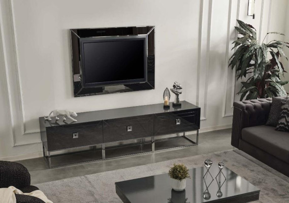 Stylish Gray Lowboard Designer TV Cabinet Wood TV Wardrobe Modern Furniture