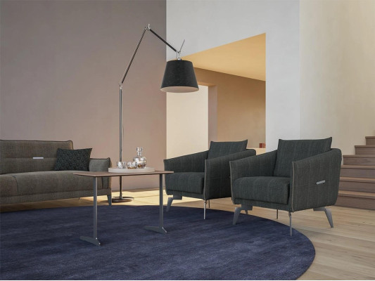 Design Gray Sofa Three Seater Modern 2x Armchair Upholstered furniture Luxury Coffee table
