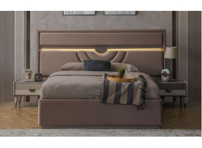 Double bed Bedroom Bed Bedside tables Beige Set 3-piece bed base