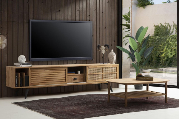 TV Stand TV-cabinet Lowboard Coffee table Brown Wood Modern Living room Set