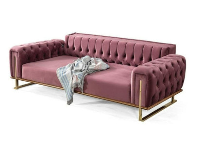 Pink Chesterfield Sofa Living room Three Seater Upholstery 3-Seater Couch