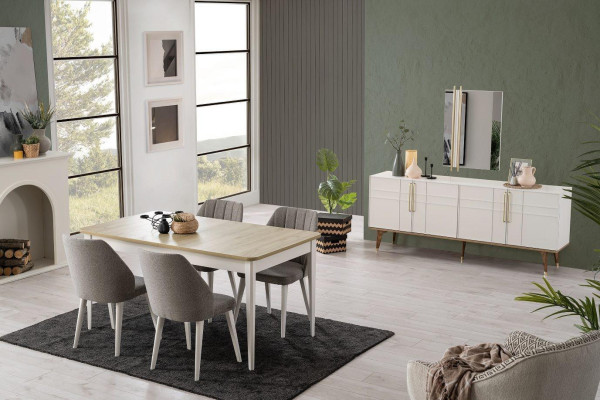 Dining set Dining room furniture Set 9 pieces Dining room Dining table Chairs Wood White