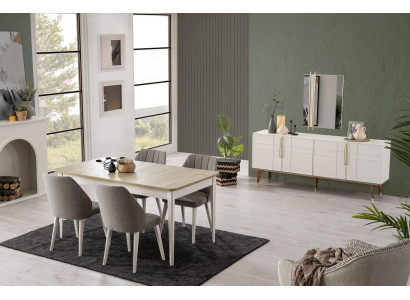 Dining set Dining room furniture Set 9 pieces Dining room Dining table Chairs Wood White
