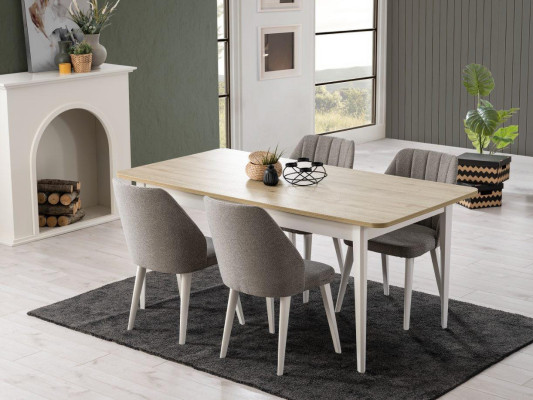 Dining set Dining room furniture Set 9 pieces Dining room Dining table Chairs Wood White