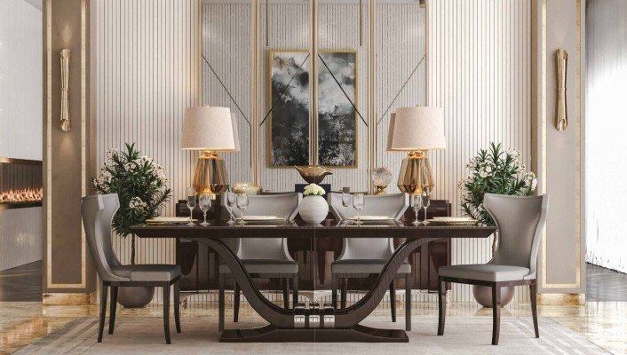 Dining room set luxurious Furniture Table dining set brown Wood Furniture 7-piece