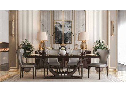 Dining room set luxurious Furniture Table dining set brown Wood Furniture 7-piece